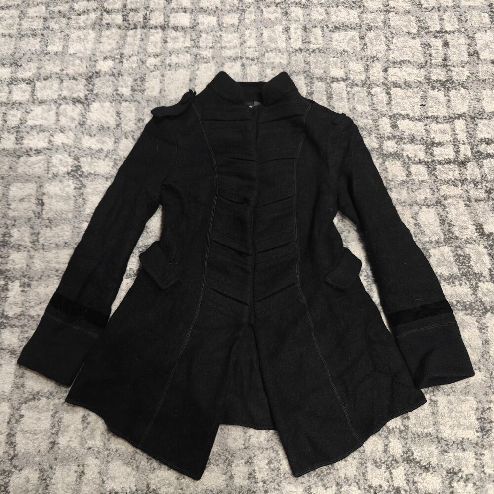 Emporio Armani 100% Wool Military Peplum Jacket Blazer Coat Black Velvet EU 38